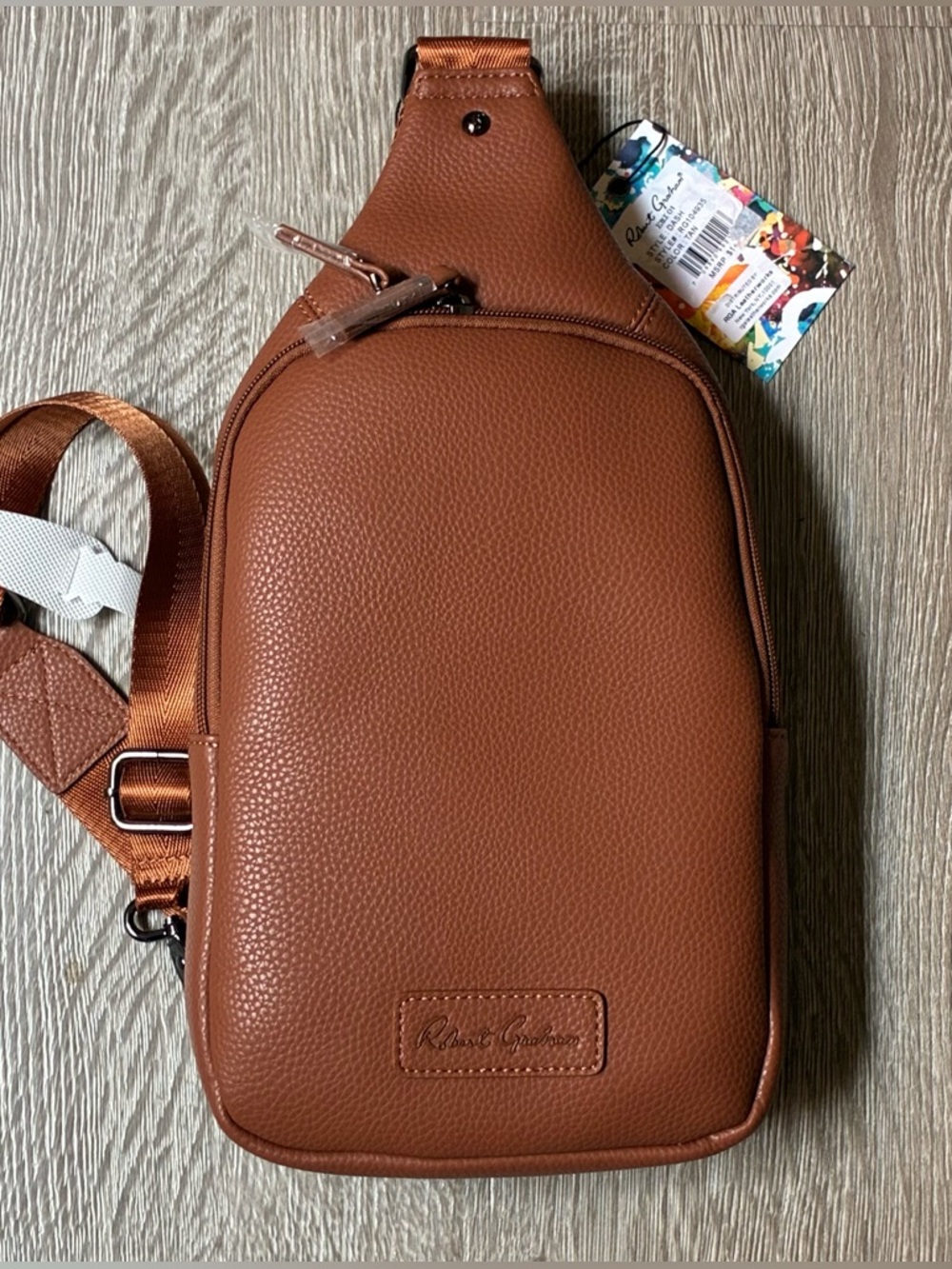 Robert Graham DASH Sling Bag Brown Leather Crossbody Chest Pack Tattoo NWT